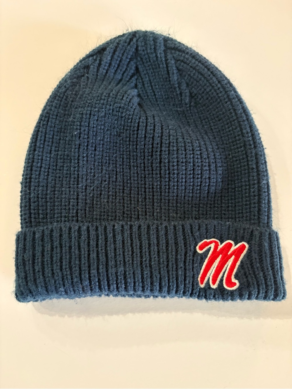 Navy Nike Knit Cuffed Beanie with Red 'M' Patch, Ole Miss